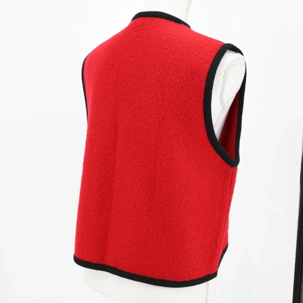 Herman Geist Red Boiled Wool Waistcoat Vest Alpine Folk Cottagecore‎ M